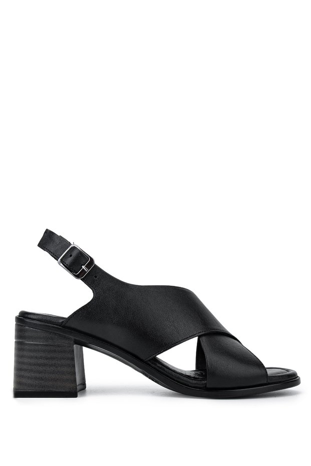 Women's Genuine Leather Black Heeled Shoes