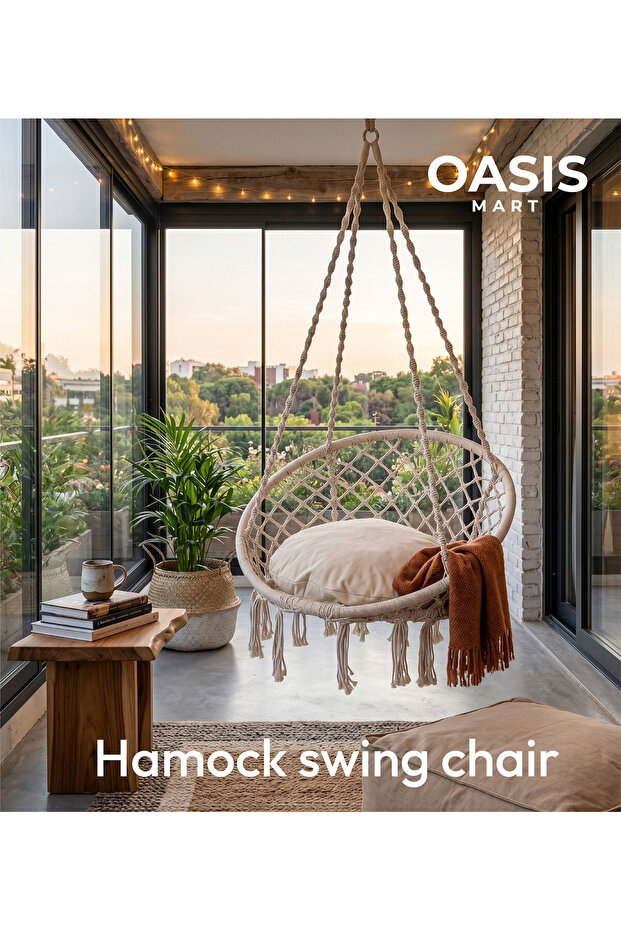 Hanging Hammock Swing Chair for Indoor & Outdoor Use, Adjustable Height, Comfortable Patio Hanging Seat
