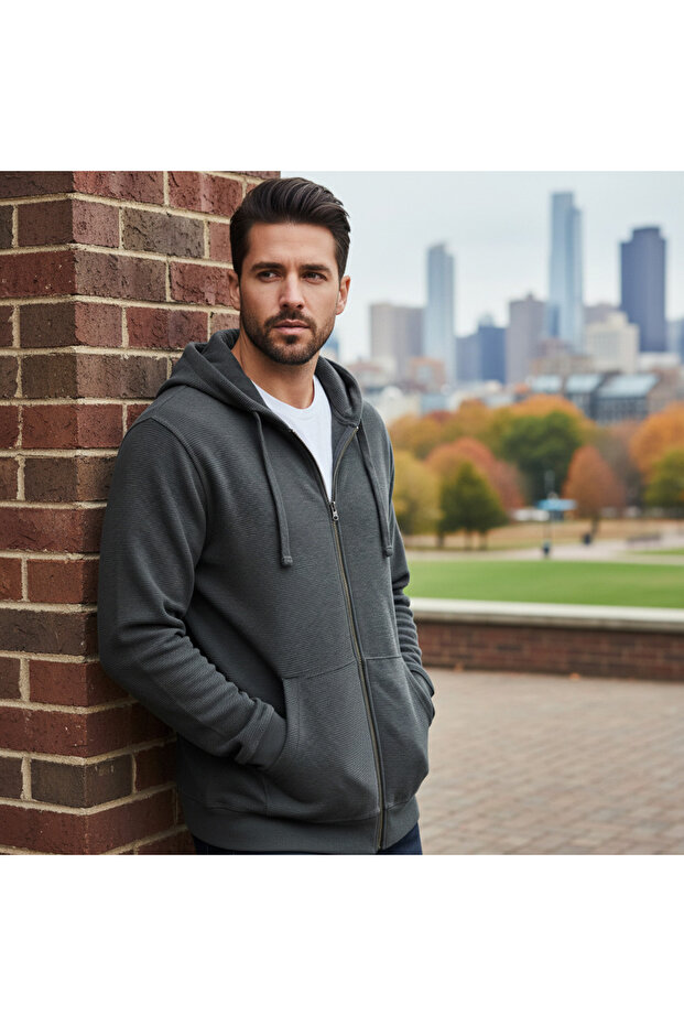 Men's Olive Waffle Knit Zip-Up Hoodie - XL