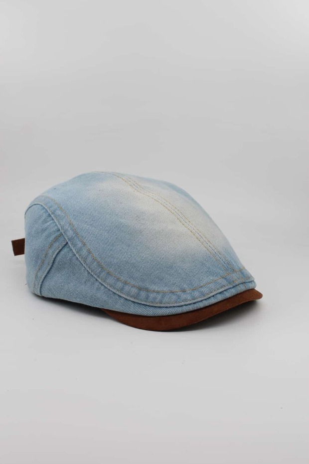 Vintage Denim Cap - Flat Cap with Adjustable Buckle and Suede Visor