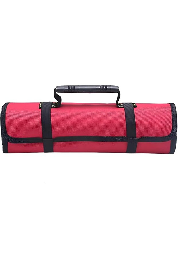 Tool Roll Bag, Red Multi-Pocket Wrench Roll Pouch Tool Roll Bag for Technicians, Compact Foldable Design with Secure Clasp for Easy Transport and Organization