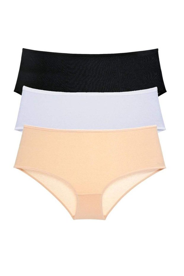 3 Pieces Women's High Waist Bato Panties Black White Skin