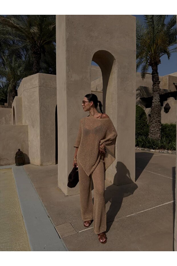 Asymmetric Cut Shiny Double Beach Set