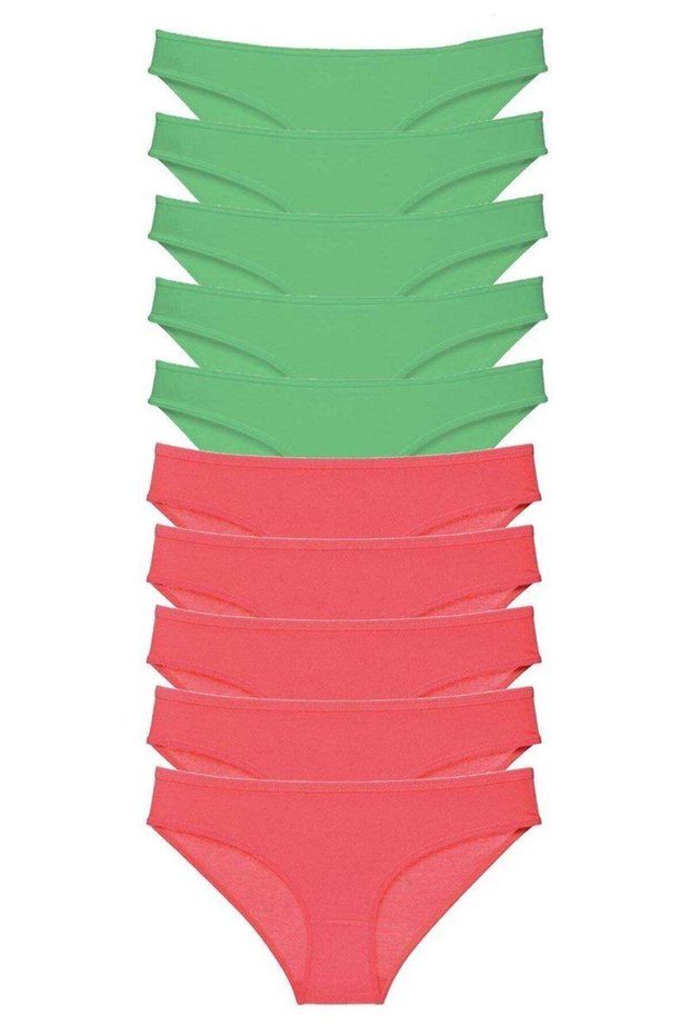 10 Pieces Eco Set Lycra Women's Slip Panties Green Fuchsia