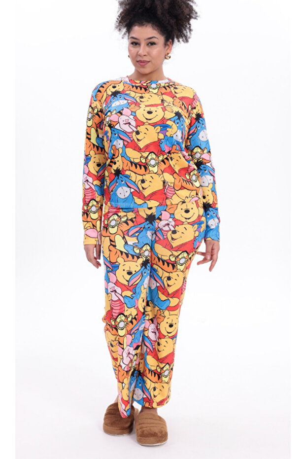 Wi̇nni̇e-The-Pooh Printed Patterned Long Sleeved - Sweatshirt Model Pajama Set for Women