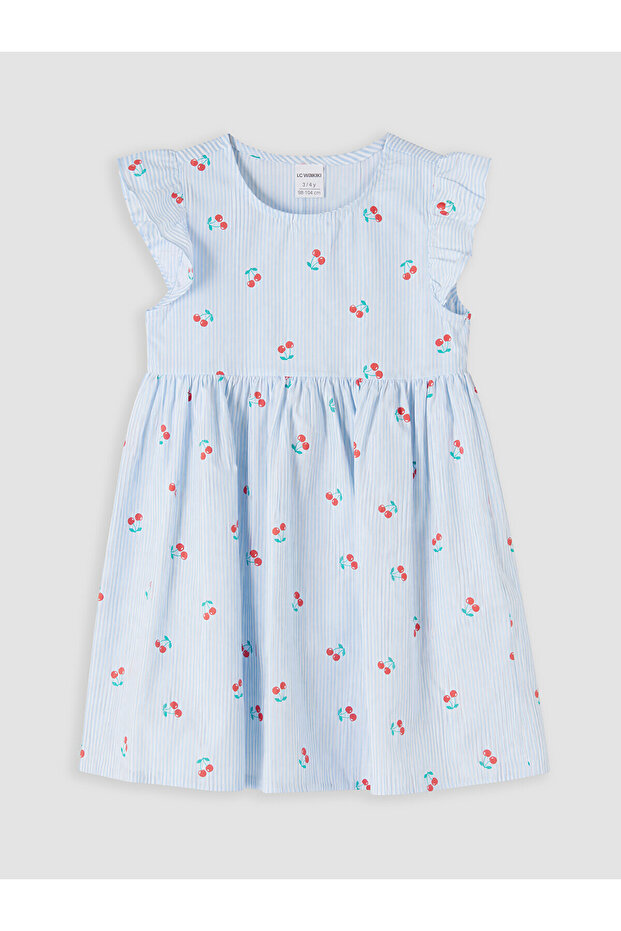 Gencc Quality Oval Collar Printed Girls' Dress