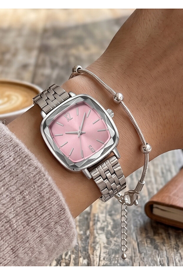 Women's Silver Metal Cord Pink Dial Wristwatch with 2 Year Warranty