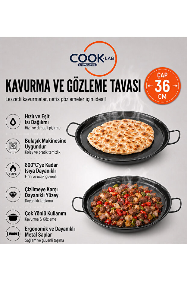 36X5 cm Large Size Enamel Coated Healthy Oven-Safe Stovetop-Applicable Roasting and Pancake Pan