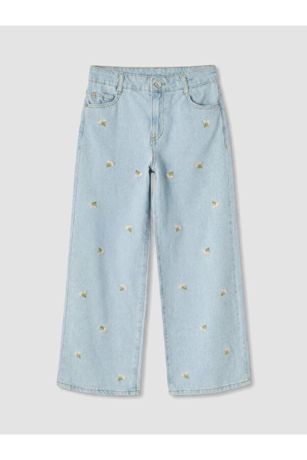 Sparkling Choices Wide Leg Floral Girls' Jean Pants from Shining Store