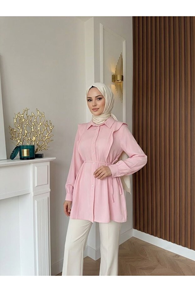 Shoulder Aller Detail Tunic-Pink