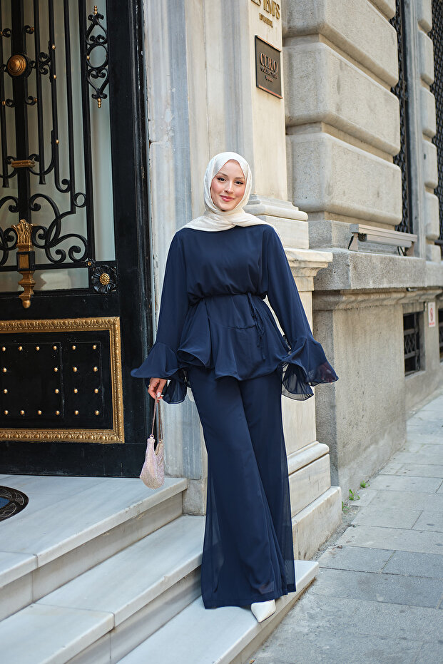 Women's Ruffled Sleeves Spanish Sleeve Set Navy Blue