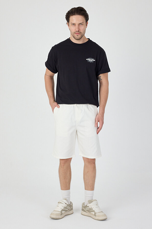 Regular Fit Beli Lastikli Rahat Kalıp Basic Beyaz Erkek Şort - 3