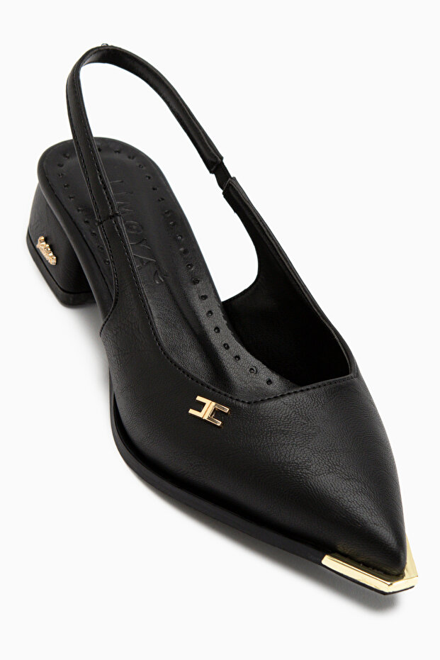 Norah Black Elastic Short Heeled Women's Shoes