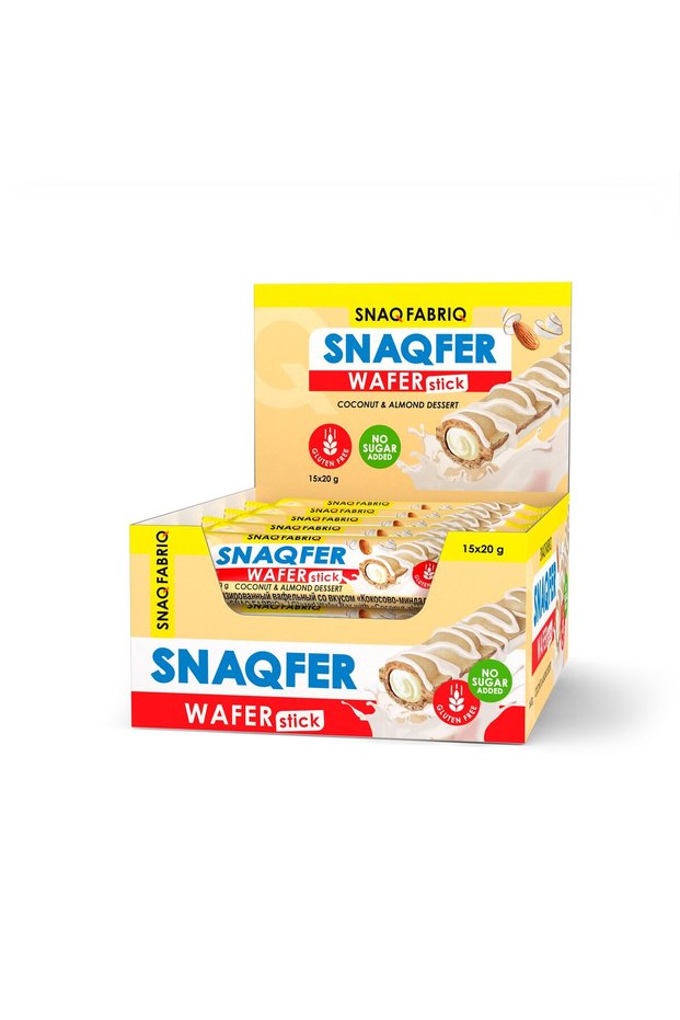 Snaqfer Wafer Stick Coconut and Almond Gluten Free and No Sugar Added 15x20g