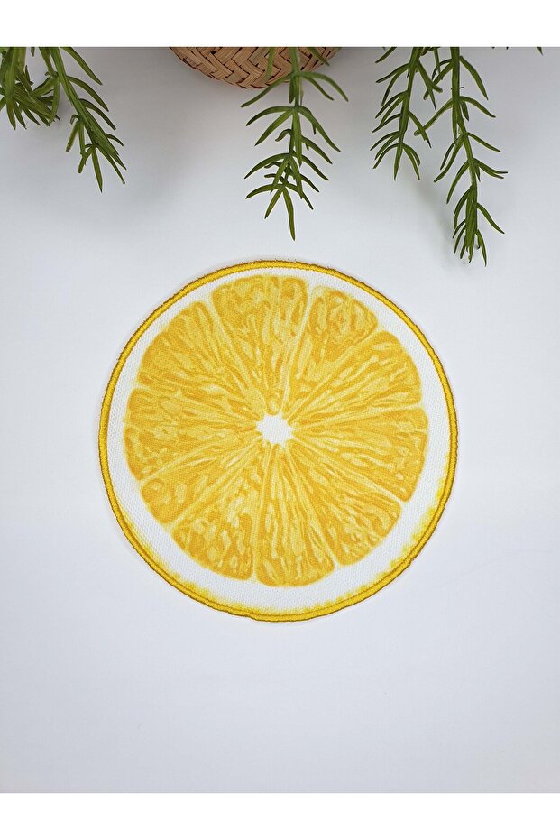 Lemon Slice Patterned Yellow Embroidered Cocktail Napkin 1 Piece
