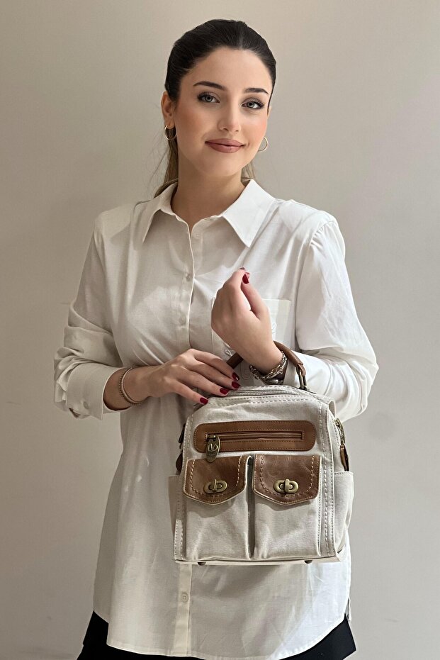Hand-Held Cross-Shoulder and Backpack Bag with Front Flap Pocket