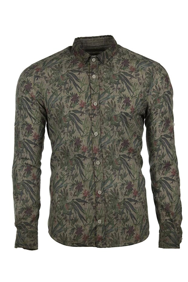 Men's Khaki Regular Fit Linen Shirt Y9Gkd1083