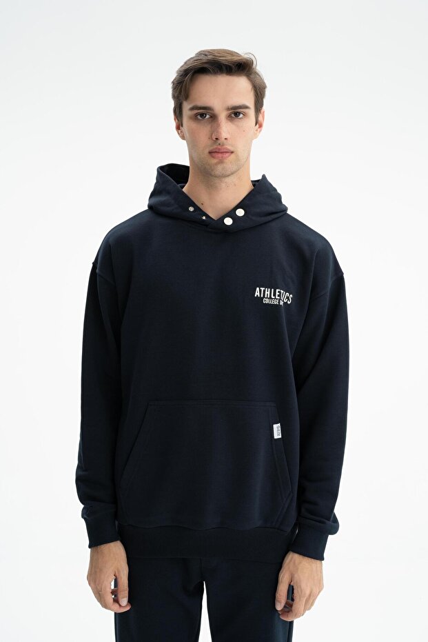 Ar-Ma Men's Hooded Sweatshirt with Text Print and Kangaroo Pocket, Oversize, 3 Yarns, Without Drawstring K26254626201