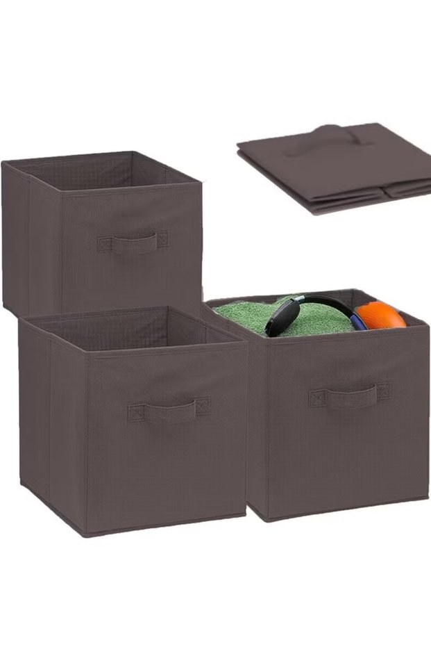 4PCS Storage Cubes Collapsible Storage Boxes with Handles Fabric Folding Boxes for Organisation Wardrobe Shelving Office Toys Durable Storage Boxes (10.5*11*10.5in Dark Gray)