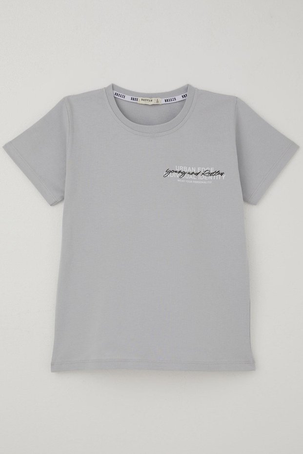 Boy's T-Shirt Modern Street Style with Back Print Detail, Ages 8-14, Gray