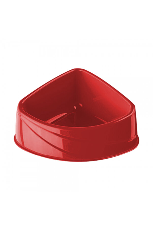 Corner Pet Bowl L Red – Space-Saving Triangular Cat & Dog Feeding Dish (24×18.5×9 cm, 700g Capacity)