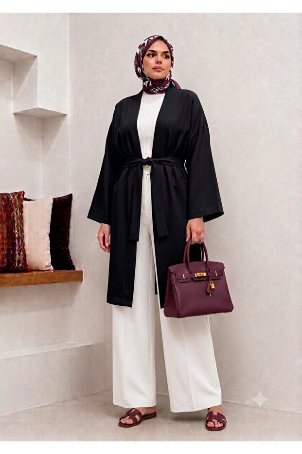 Hijab Plus Size Aerobin Belted Short Kimono