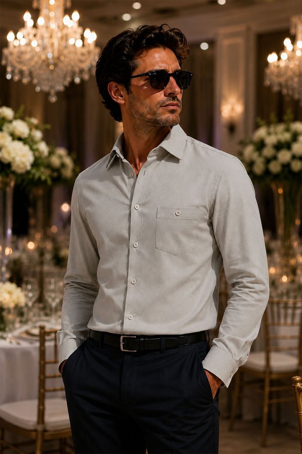 Men's Stone-Colored Linen Shirt 100% Organic Cotton – Breathable Fabric, Classic Fit, up to 5XL
