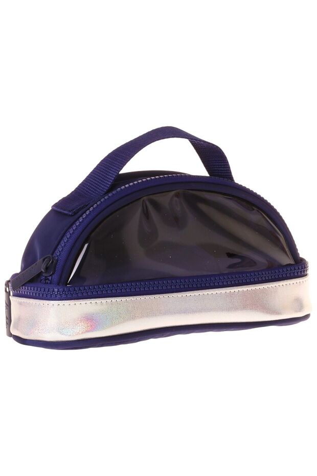 Navy Blue Silver Shiny Fabric Detailed (Navy Blue - Silver) Girls' Pencil Bag/Pencil Holder - K1862