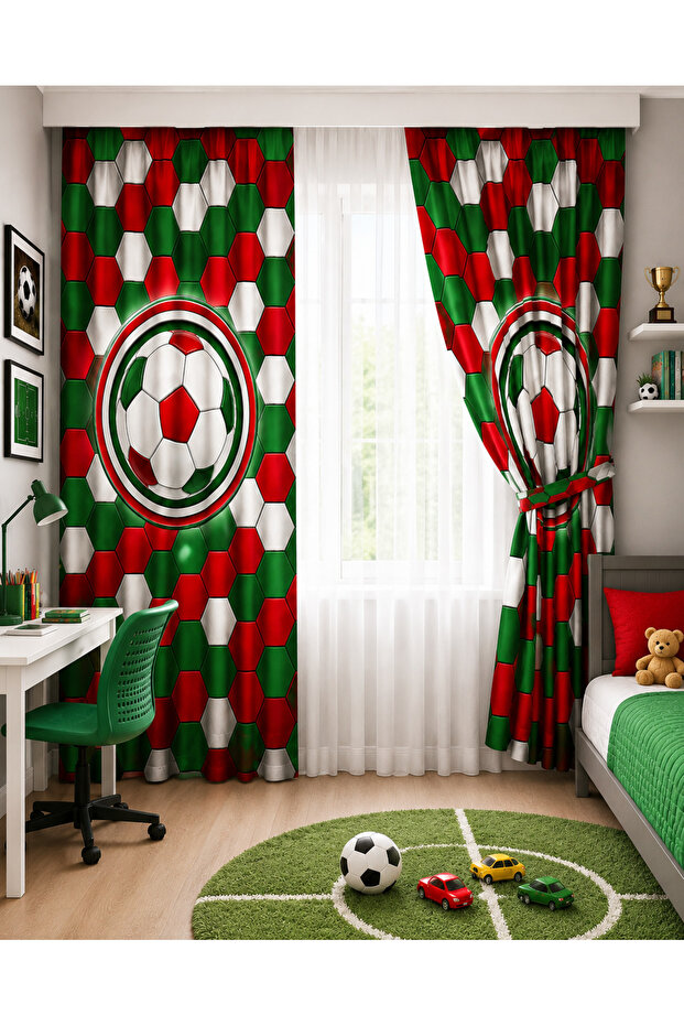 Green Red Fan Children's Room Double Winged Background Curtain