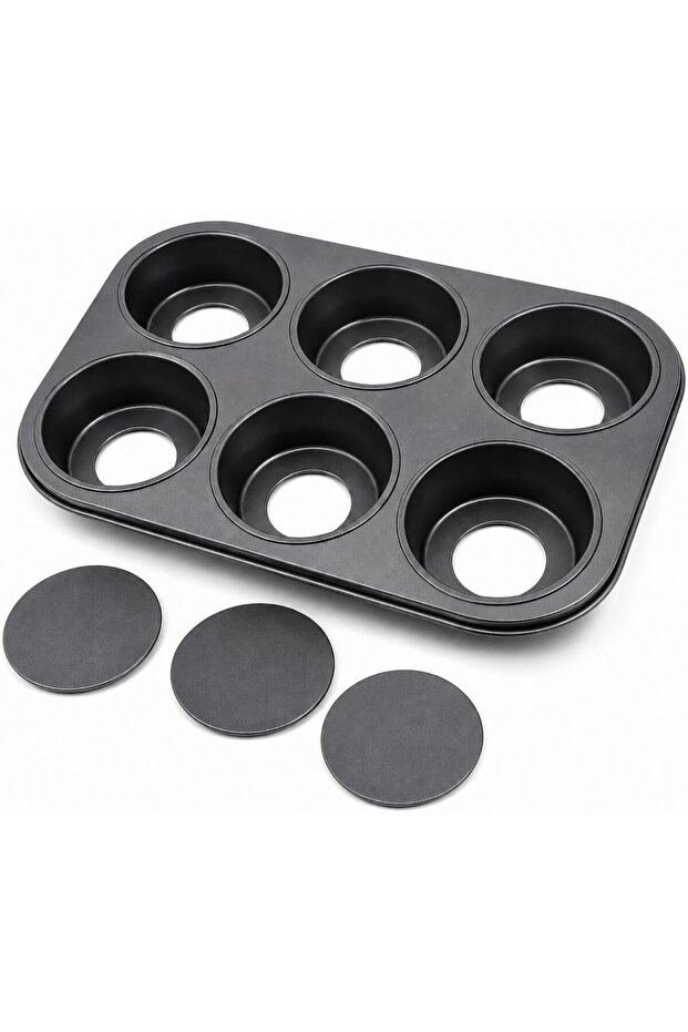 6-Cup Nonstick Muffins, Cupcakes & Mini Cheese cake Pan– Removable Bottoms, Oven-Safe, Dishwasher-Safe