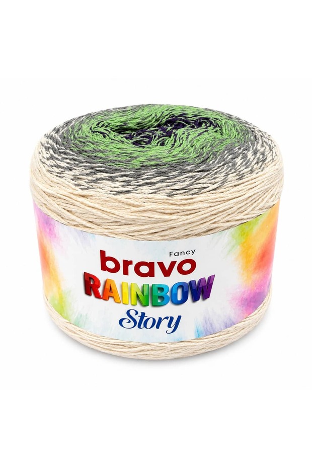 Rainbow Story Ebruli Summer Pareo Shawl Cotton Yarn 200 Grams 800 Yards Green Purple Melange Color Code:200