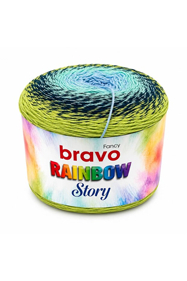 Rainbow Story Ebruli Summer Pareo Shawl Cotton Yarn 200 Grams 800 Yards Green Blue Melange