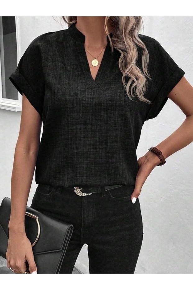 Women's Short Sleeve Judge Collar Sofia Blouse