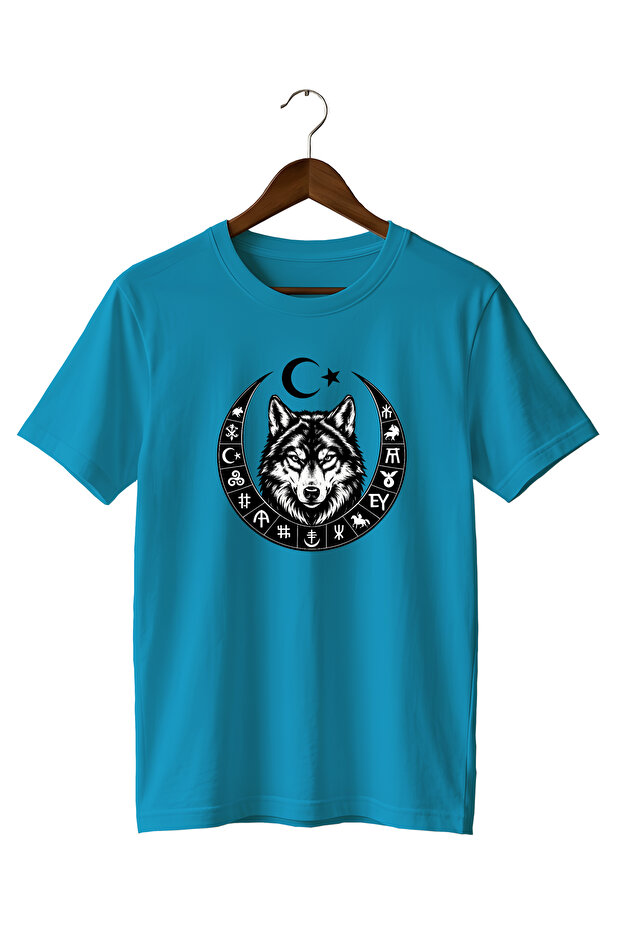 Göktürk Runes and Bozkurt Printed T-Shirt 100% Cotton