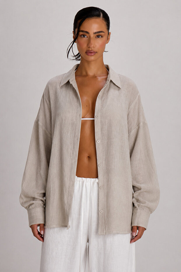 Women's Oversize Linen Shirt – Lightweight Textured Summer Comfortable Fit for Beach & Casual Chic
