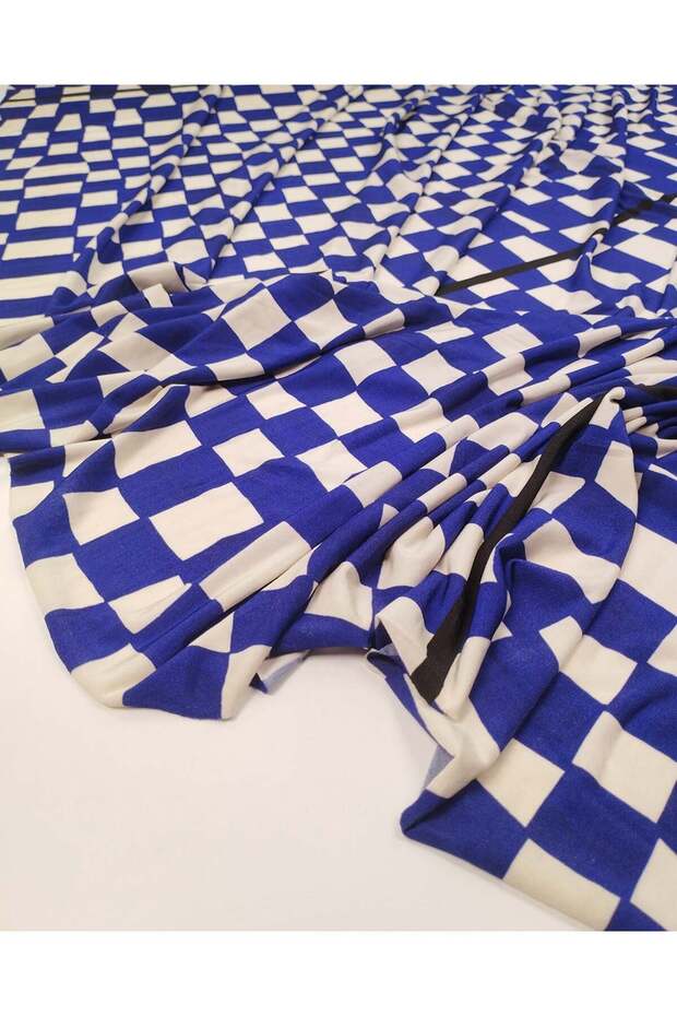 Navy Blue Ecru Paneled Jersey Fabric Flexible Soft Fabric for Swimwear, Dresses & Skirts 130X130Cm (Each Panel)