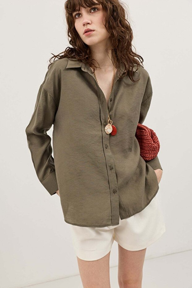 Khaki Modal Blend Relaxed Women's Shirt