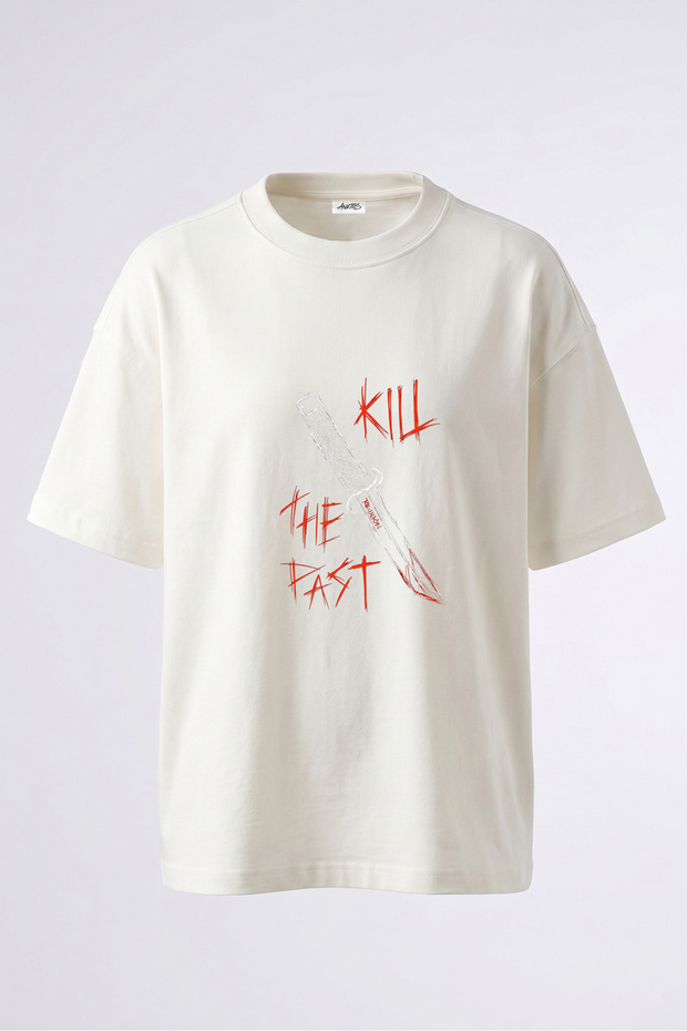 Kill the Past Design Back Printed Cotton White Oversize T-Shirt