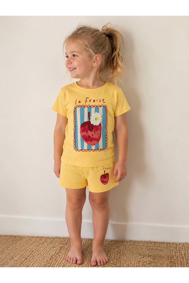 100% Cotton Floral Embroidered Yellow Girls' Set