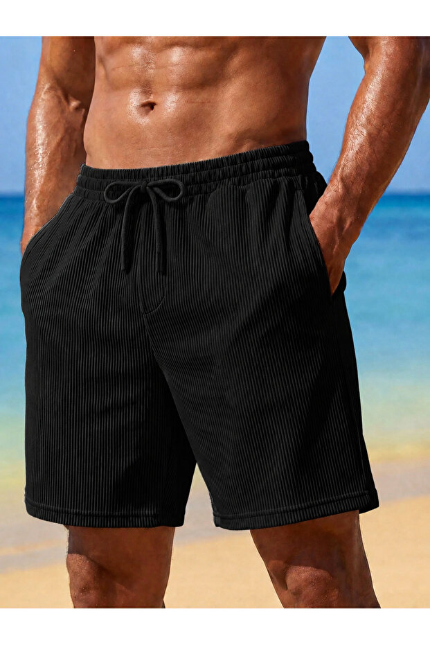 Men's Summer Elastic Waist Lace-Up Ottoman Twill Shorts
