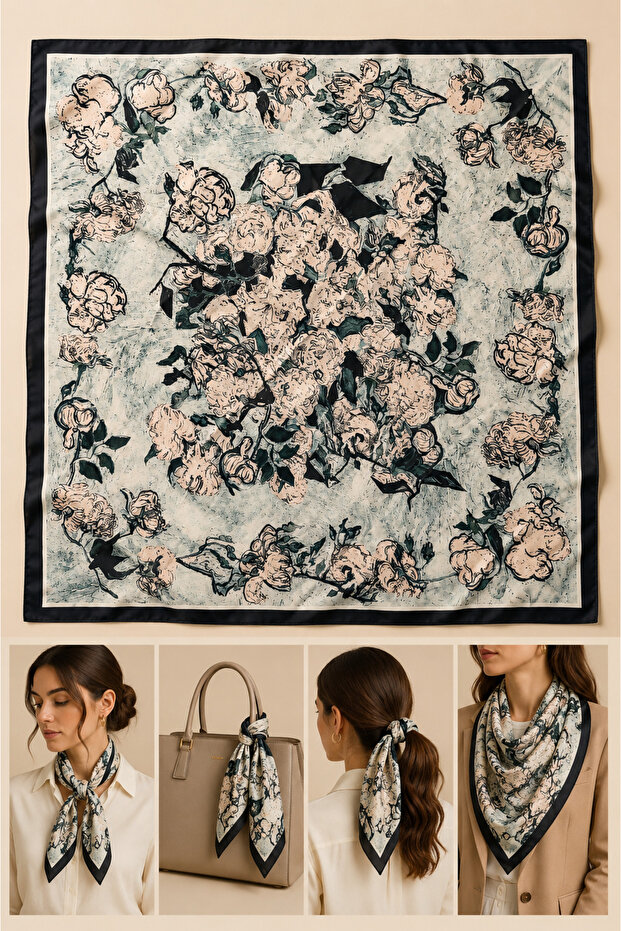 وشاح نسائي منقوش (50x50)