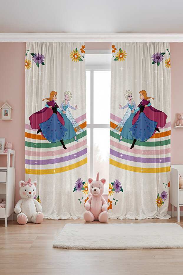 Rainbow Girls Patterned Children's Baby Room Background Curtain (Single Wing Pricing)