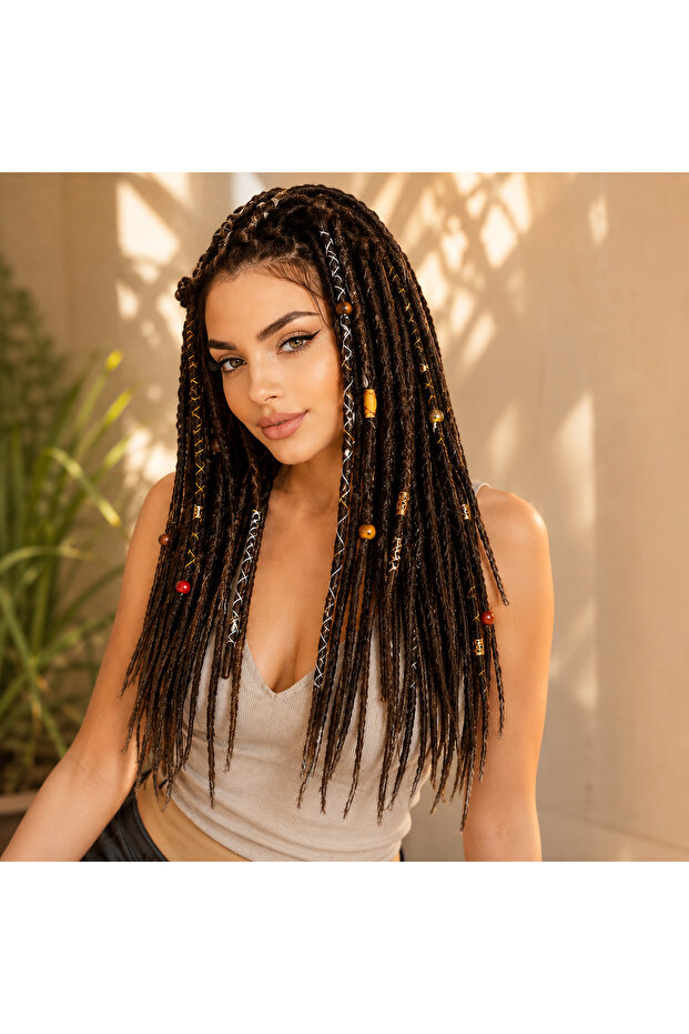 Medium Chestnut Tone 40's Decorated Rasta | Non-Removable Hair Accessory