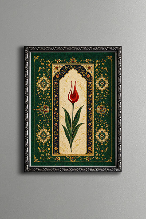 Green Gilded Patterned Tulip Composition - Vintage Patterned Frame - Slim Model - 1