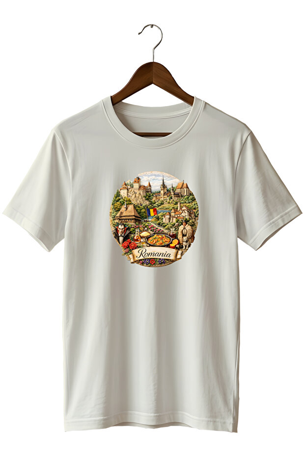 Unisex Romania Themed Printed Crew Neck Casual Cotton T-Shirt