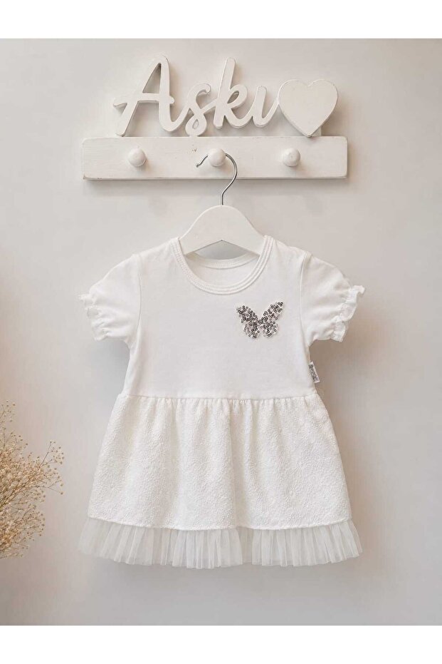 Lined Baby Girl Short Sleeve Dress with Elasticated Cuff Ends
