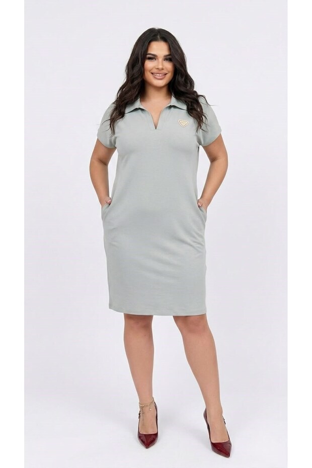 Women's Plus Size Polo V-Neck Dress with Stone Detail 5469-26