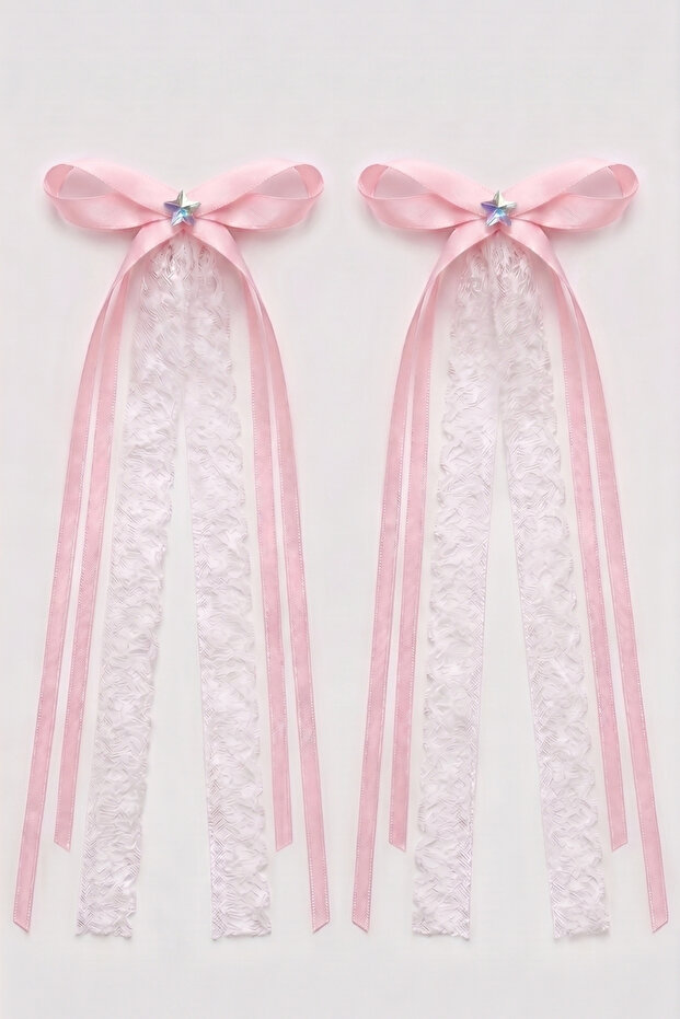 Pink Stone Detailed Dangle Clip Buckle for Girls, 2-Piece Set