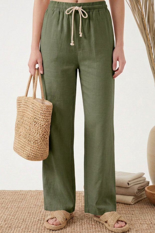 Women's Muslin Palazzo Pants - Wide Leg High Waist