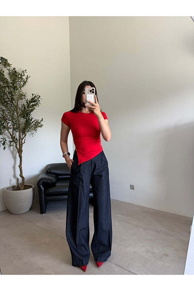 Navy Blue Palazzo Denim Pants